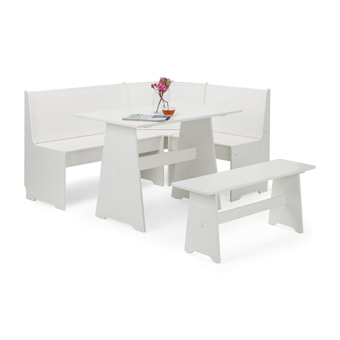 Newport Corner Dining Set In Surf White Finish